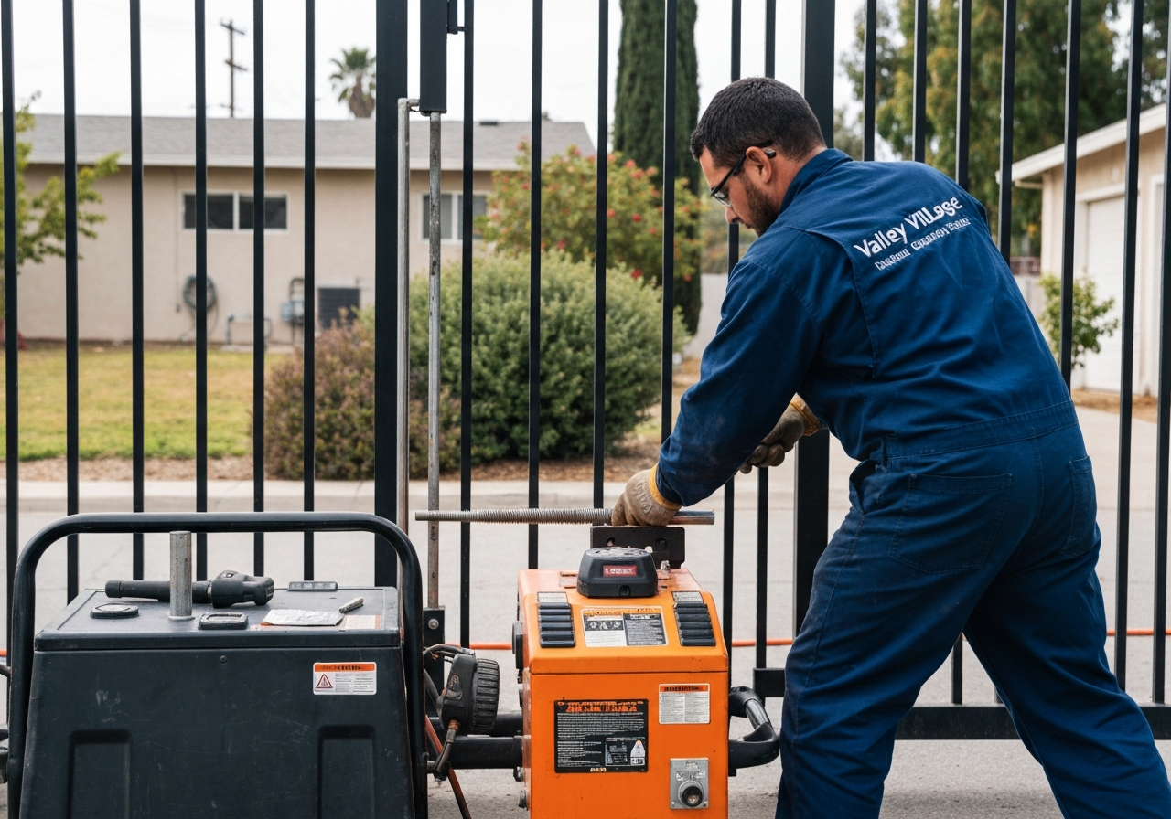Gate repair professional working on gate mechanism
